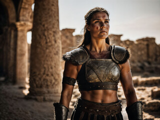 photo of ancient barbarian female warrior stained , generative AI