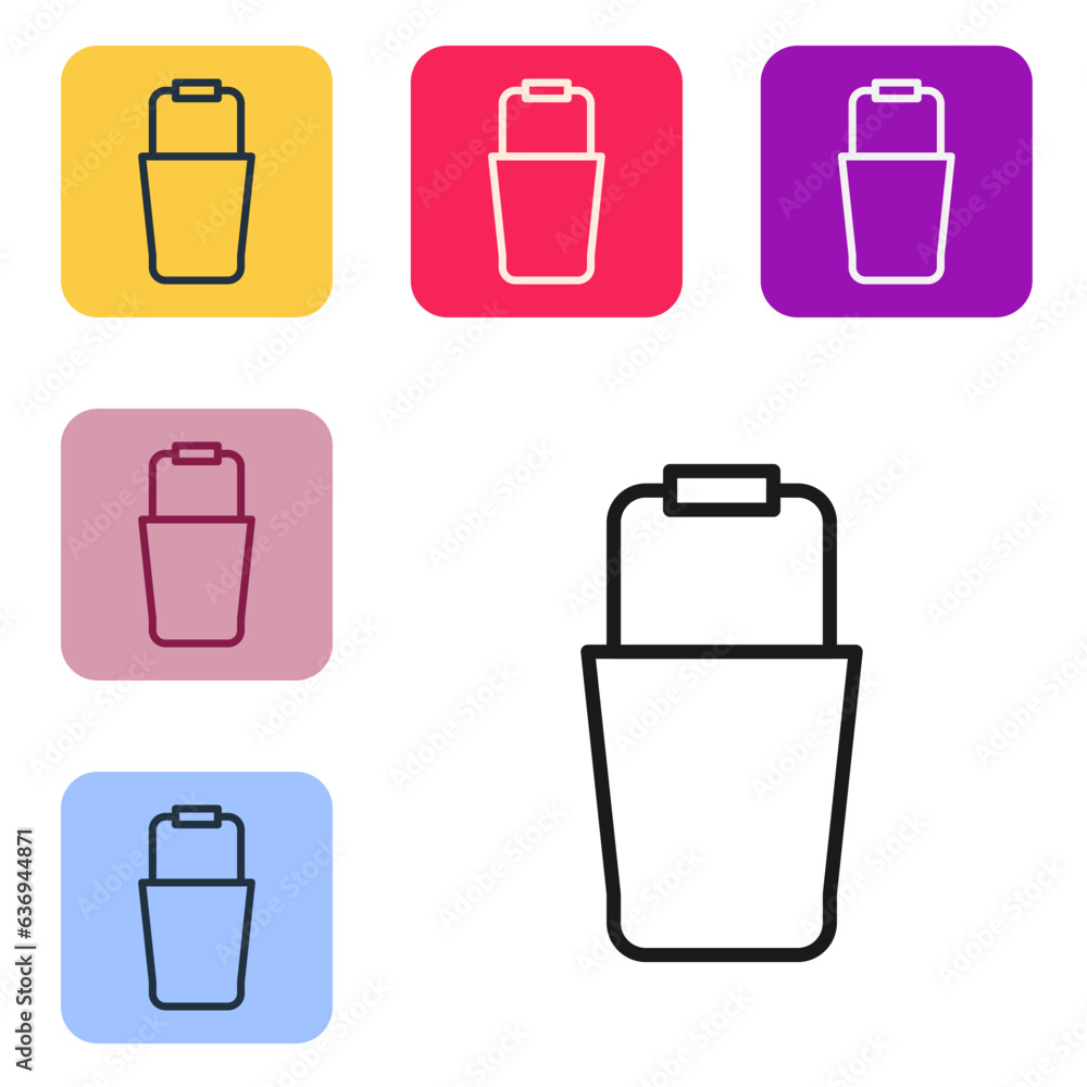 Poster black line sauna bucket icon isolated on white background. set icons in color square buttons. vector