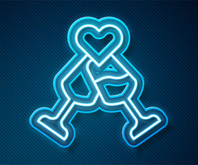 Glowing neon line Glass of champagne icon isolated on blue background. Happy Valentines day. Vector