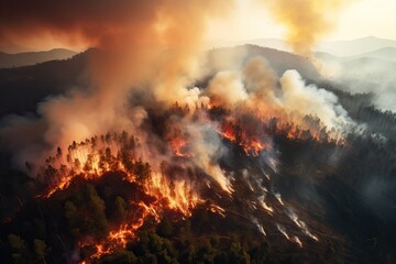 Wildfire on the mountain during the day