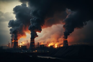 Industrial chimneys pollute the environment. global warming concept