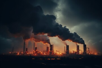 Obraz premium Industrial chimneys pollute the environment. global warming concept