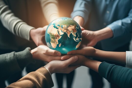 international cooperation for the environment Diverse people shaking hands around the world