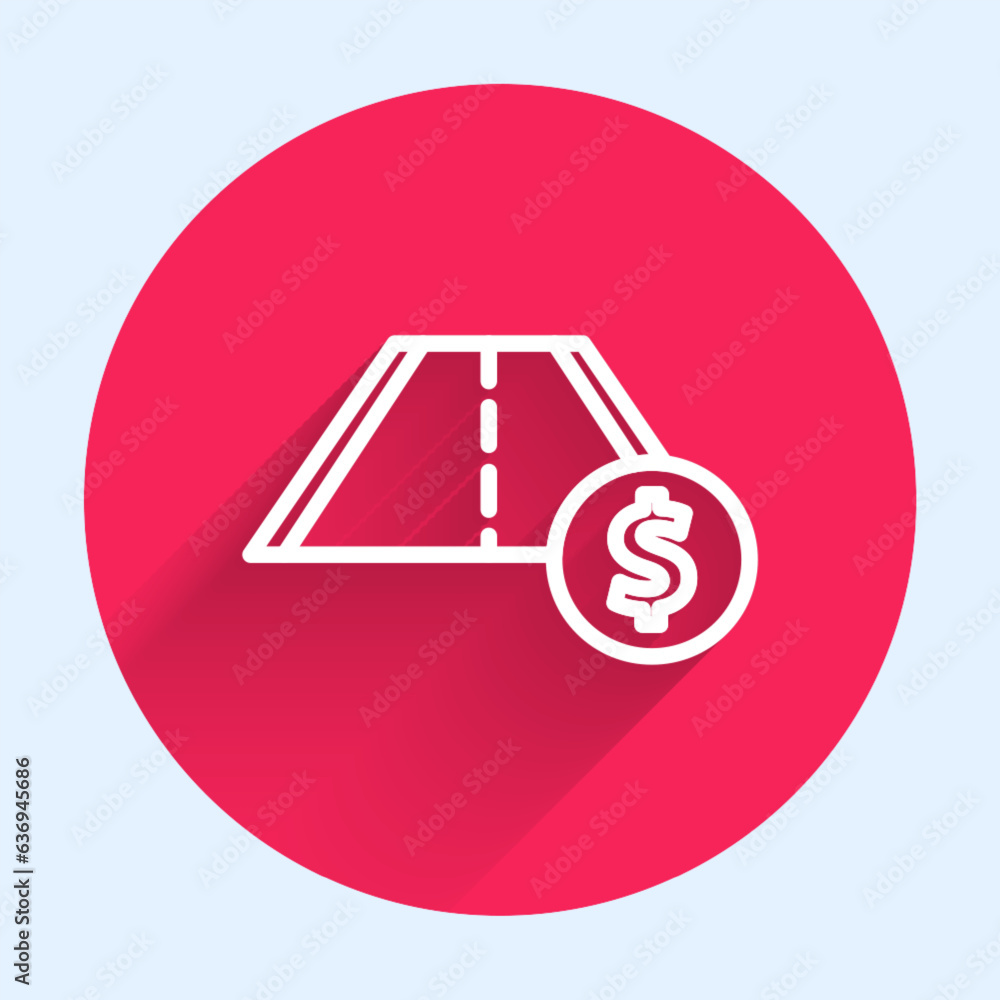 Poster white line toll road traffic sign. signpost icon isolated with long shadow background. pointer symbo