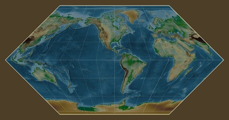 World map. Physical. Eckert I projection. Meridian: -90 west