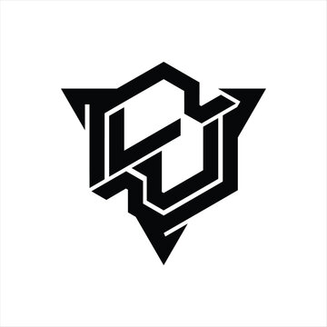 recommend clip art: LU Logo monogram hexagon shape with triangle outline gaming style design