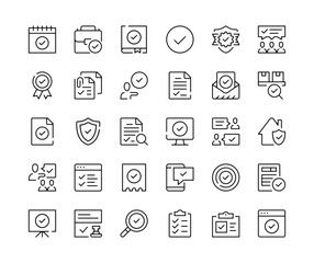 Check mark icons. Vector line icons set. Checkmark, tick concepts. Black outline stroke symbols