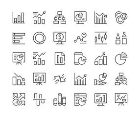 Infographics icons. Vector line icons set. Black outline stroke symbols