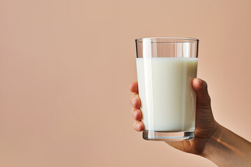 Hand holding a glass of fresh milk with copy space - Powered by Adobe