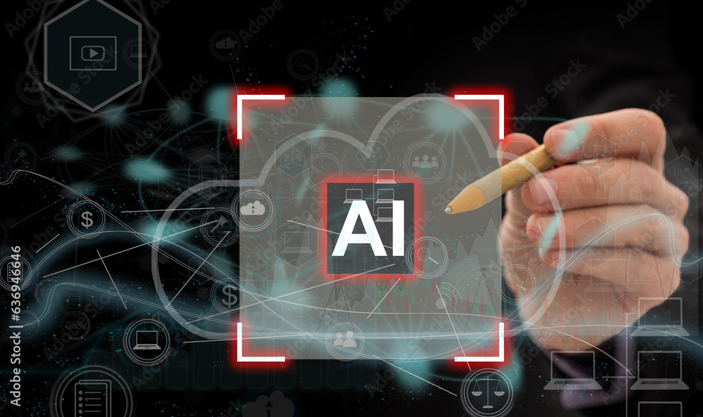 Poster visual effects. future technology interface.working with future technology called a.i. artificial in