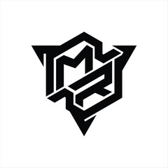 MR Logo monogram hexagon shape with triangle outline gaming style design