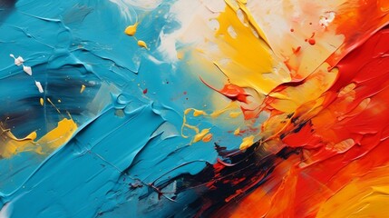 Blue and orange color background in textured canvas. Colorful splash background oil painting