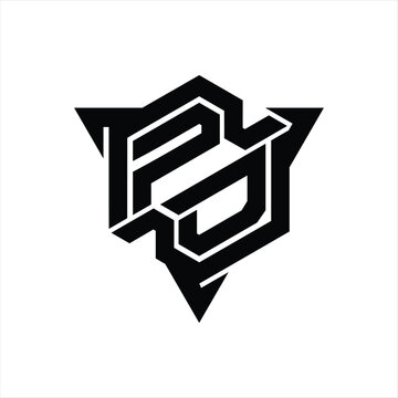 recommend clip art: PD Logo monogram hexagon shape with triangle outline gaming style design