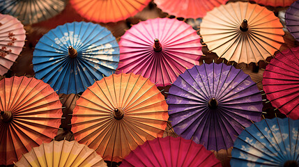 Colourful Japanese style bamboo umbrellas 