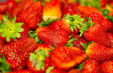 close-up strawberries in the market
