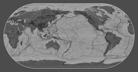 Tectonic plates. Bilevel. Eckert III projection 180