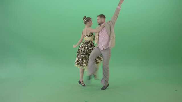Amazing couple dance Lindy Hop and Rock and Roll isolated on Green Screen 4K Video Footage