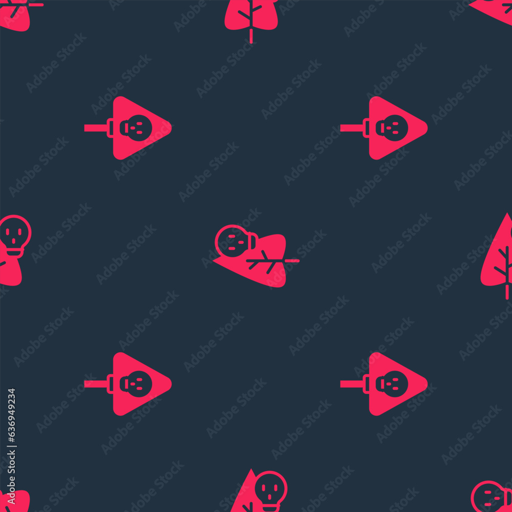 Poster set bones and skull and poison flower on seamless pattern. vector
