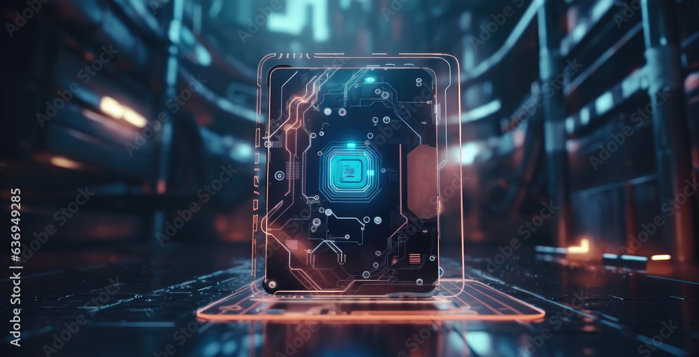 Poster digital identity and cybersecurity on digital storage or wallet concept.
