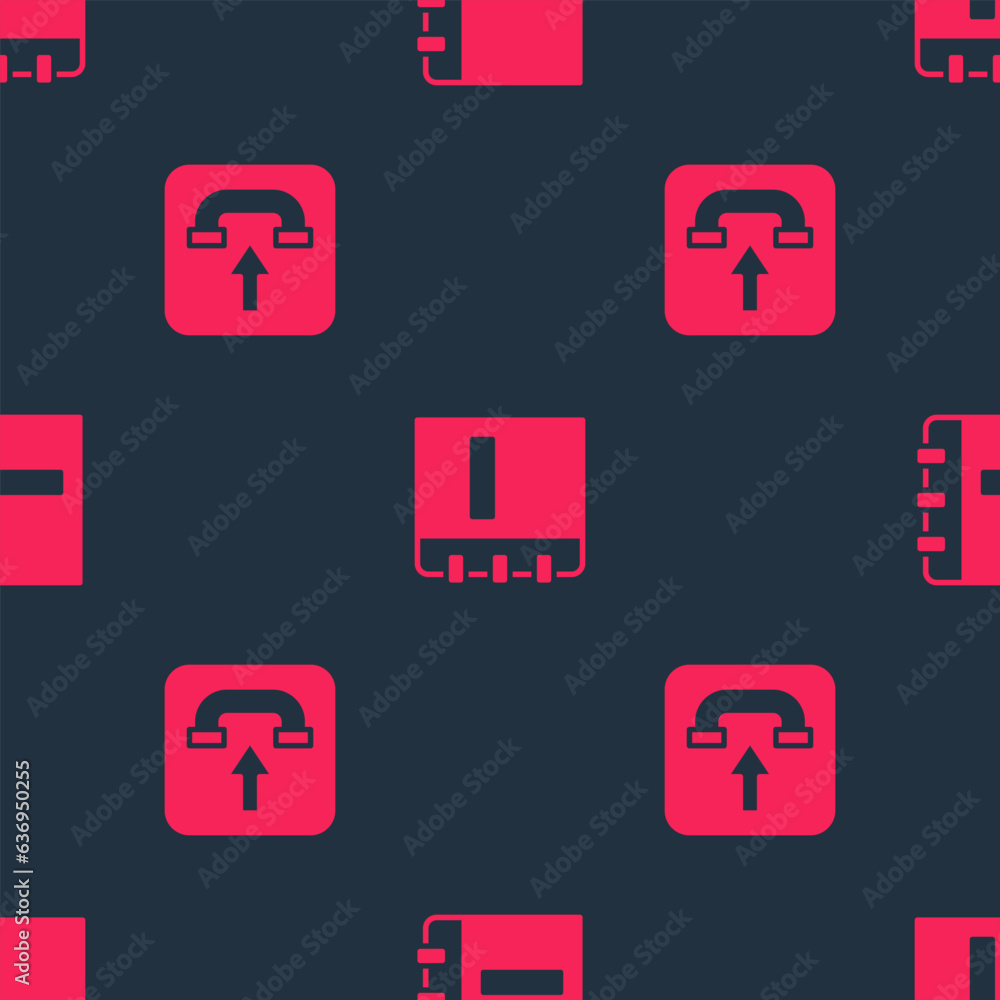 Poster set incoming call phone and notebook on seamless pattern. vector