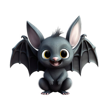 Cute Halloween bat isolated on white transparent background, png, 3d