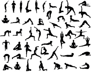 Yoga Silhouettes of People in Various Poses