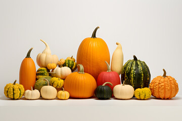 A collection of pumpkins and gourds in various shapes - Powered by Adobe