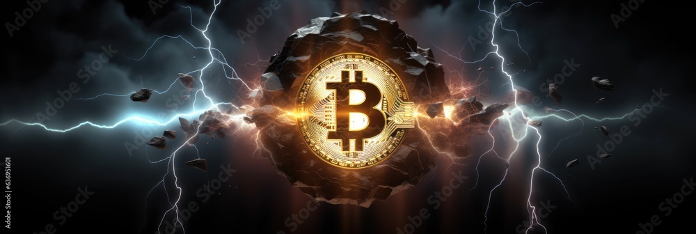 Poster bitcoin blockchain technology and it fast transaction per second defi, representation of the digital