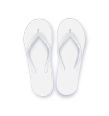 Realistic 3d White Blank Empty Flip Flop Closeup Isolated on White Background. Design Template of Summer Beach Flip Flops Pair Mockup. Vector