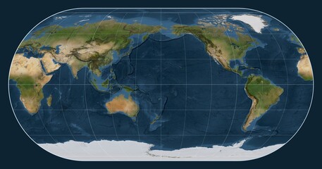 World map. Satellite. Eckert III projection. Meridian: 180