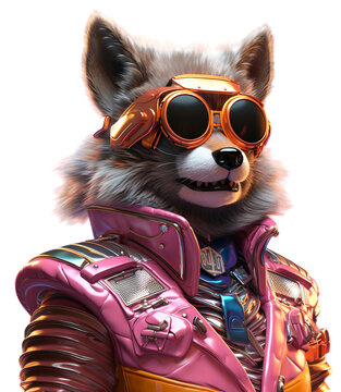 Fototapeta Wolf man in cyber punk suit