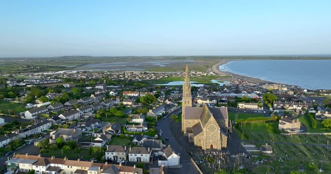Panorama of the city of Tramore at sunset 4k