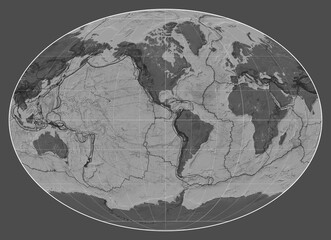 Tectonic plates. Bilevel. Fahey projection -90 west
