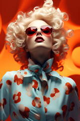 Beautiful glamor fashion style blonde model with red glasses