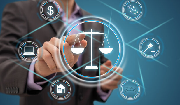 View of a justice balance icon on a futuristic interface