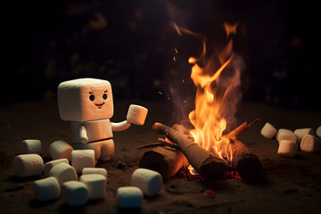 campfire and Marshmallow - obrazy, fototapety, plakaty