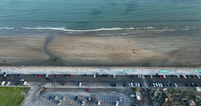 View of the beach and car park along the coast 4k