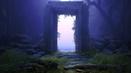 Mysterious Doorway in the Forest.Generative Ai