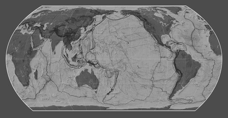 Tectonic plates. Bilevel. Hatano Asymmetrical Equal Area projection 180