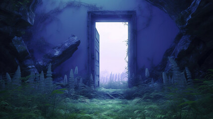 Mysterious Doorway in the Forest.Generative Ai