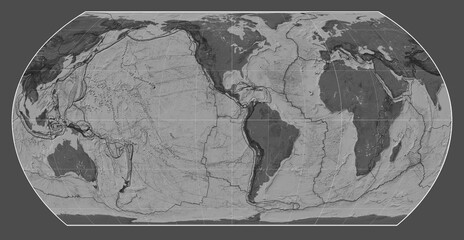 Tectonic plates. Bilevel. Hatano Asymmetrical Equal Area projection -90 west