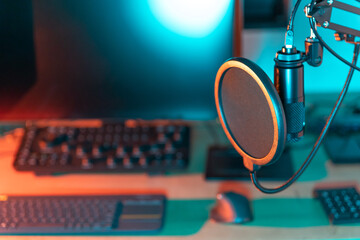 Home studio prepared to record a podcast video blog