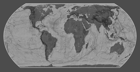 World map. Bilevel. Hatano Asymmetrical Equal Area projection. Meridian: 0