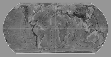 Tectonic plates. Grayscale. Hatano Asymmetrical Equal Area projection 0