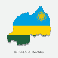 Rwanda map and flag. Detailed silhouette vector illustration	