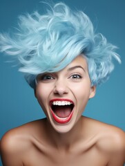 Happy woman smiling on isolated colored background