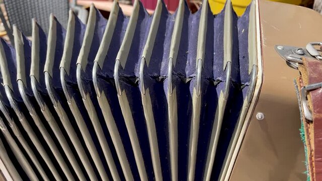 accordion, old vintage musical instrument close up