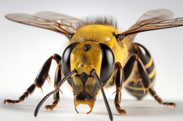 Honey and bee insect macro shot. A bee collecting pollen generative Ai.