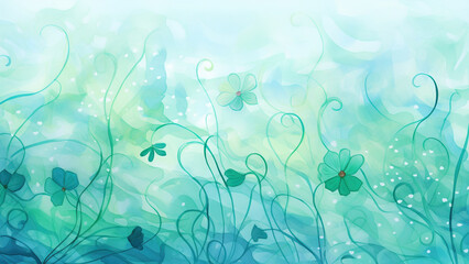 Fototapeta na wymiar Gradient background in turquoise tones, flowers