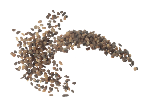 Fish Tank decorative Rock stone gravel fly explosion fall, brown stone rock explode abstract cloud fly, splash in air for ground floor. White background isolated high speed shutter freeze shot